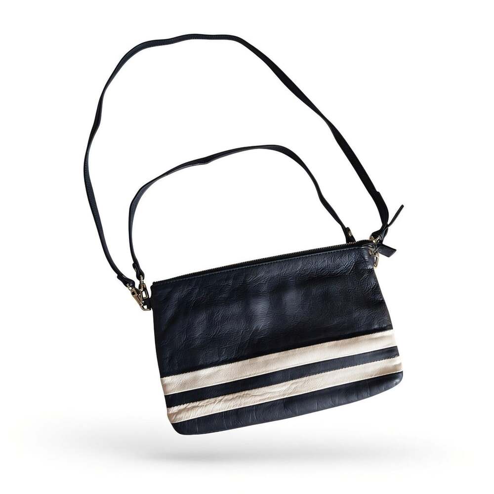 CAROLL Paris Genuine Cowhide Leather Navy Ivory Stripe Shoulder Crossbody Bag